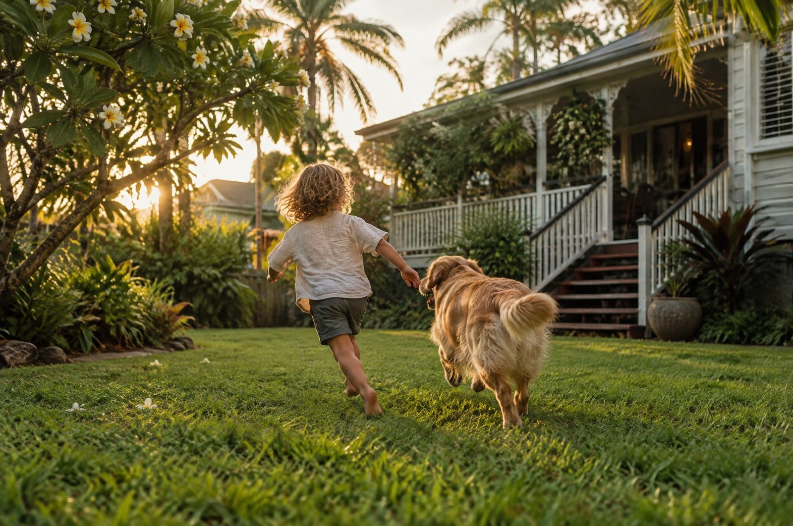 A child and dog playing on a soft, healthy lawn